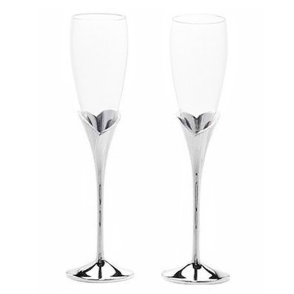 Lenox Wedding Promises Silver Heart Stem Crystal Champagne Flutes – Set of 2 - Picture 7 of 16